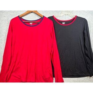 Lands End Womens Long Sleeve T-Shirts Combo Pack Red & Black Size L Cotton Blend